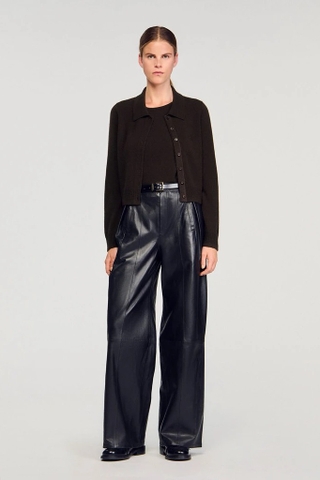 Áo len SANDRO nâu dài tay logo ngực