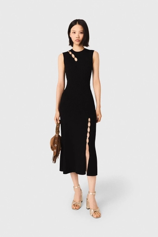 Váy MAJE sát nách cut out cổ khuy vàng tròn