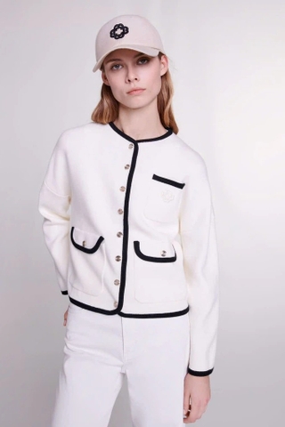 Cardigan MAJE trắng viền đen