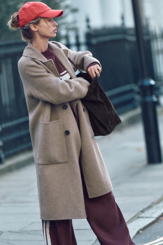 Áo dạ ZARA nâu dáng dài túi 2 bên