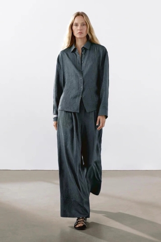 Sơ mi lụa MASSIMO DUTTI lụa xanh Auth