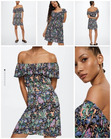 Váy midi MNG họa tiết trễ vai dư xịn