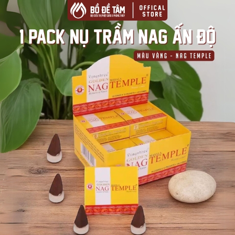 [12 Hộp] Nụ Trầm Ấn Độ Nag Temple – Hương Trầm Tự Nhiên Thanh Lọc Không Gian, Bìa Vàng