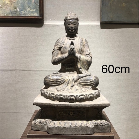 Tượng Đức Đại Nhật Như Lai đá xanh nguyên khối sưu tầm 60cm