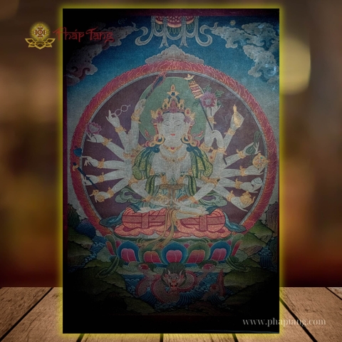 Thangka Đức Chuẩn Đề vẽ tay Tu viện Gompa 87x67