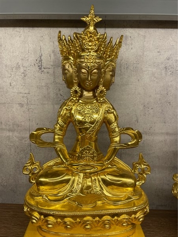 Tượng Đức Tỳ Lô Giá Na tam diện đồng mạ vàng 33cm