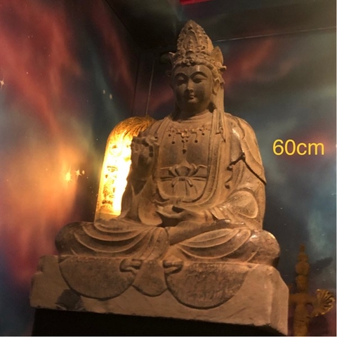 Tượng Đức Địa Tạng Vương đá xanh nguyên khối sưu tầm 60cm