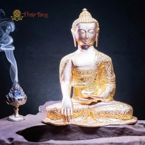 Tượng Phật Thích Ca Mâu Ni Đồng Mạ Vàng 24K Ấn Độ Mật Tông 40cm