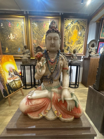 Tượng Đức Bồ Tát Đại Thế Chí thế kiết già bạch ngọc pháp lam hoa văn cổ điển