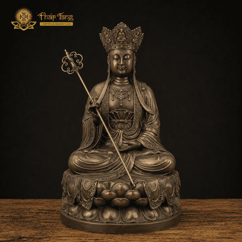 Tượng Đức Địa Tạng Vương Đồng Đúc Nguyên Khối 42cm