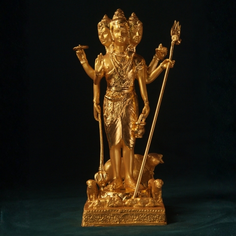 Tôn Tượng Thánh Giả Dattatreya – Tam Vị Nhất Thể Brahma Vishnu Shiva – Đồng Dát Vàng 24k Cao 33cm