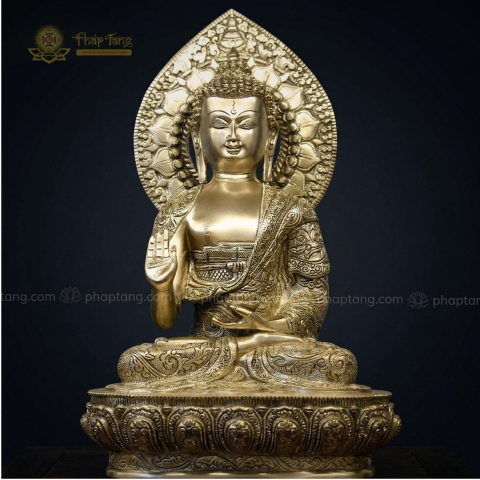 Tượng Phật Thích Ca Mâu Ni Đồng Mạ Bạc Ấn Độ Mật Tông 34cm