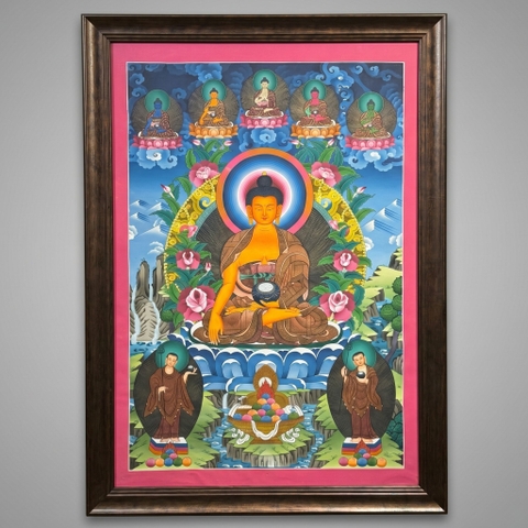 Tranh Thangka Đức Phật Thích Ca Mâu Ni & Ngũ Phương Phật – Shakyamuni 92×65cm | Pháp Tạng