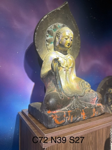 Tượng Đức Bổn Sư Thích Ca kiết ấn giáo hóa đá xanh nguyên khối xưa sưu tầm 72cm