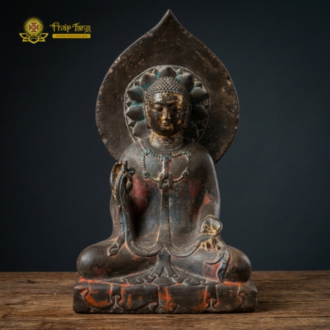 Tượng Phật Thích Ca Đá Xưa Hào Quang Bồ Đề Độc Bản