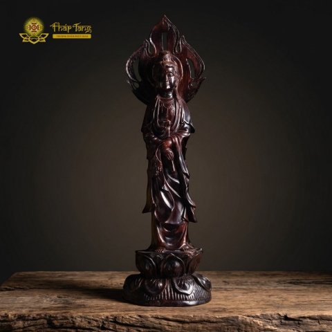 Tượng Quán Thế Âm Bồ Tát Gỗ Myanmar 70cm