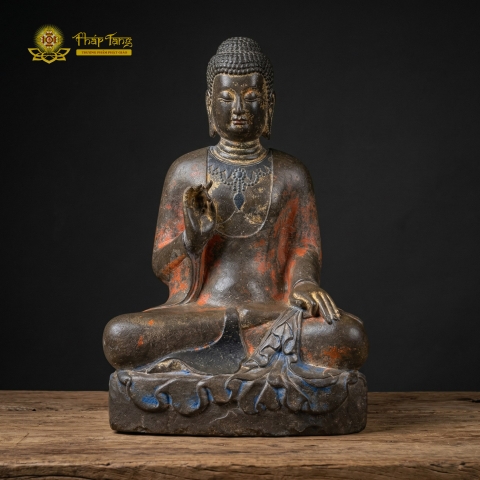 Tượng Phật Thích Ca Ấn Giáo Hóa Đá Xanh Đồ Xưa 60cm