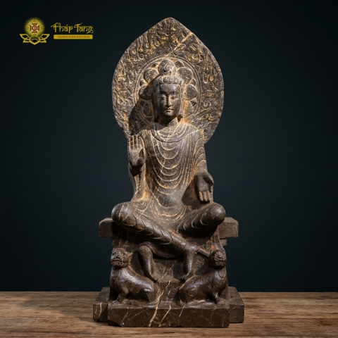 Tượng Phật Thích Ca Ấn Tiếp Dẫn Đá Xanh Độc Bản 67cm