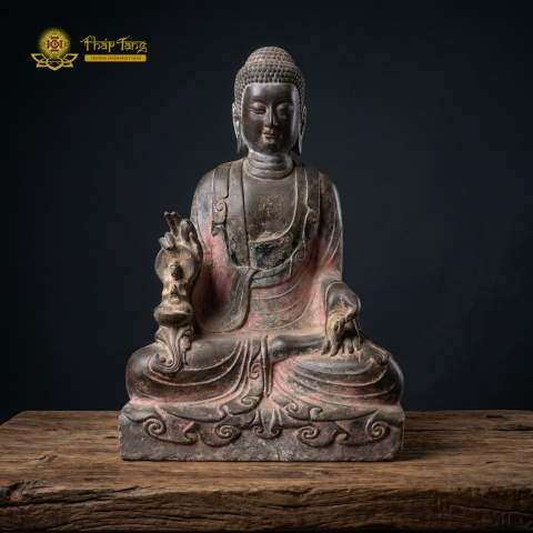 Tượng Phật Thích Ca Ấn Vô Úy Đá Xanh Nguyên Khối 60cm