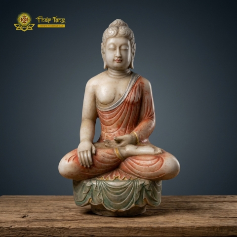 Tượng Phật Thích Ca Ấn Xúc Địa Hán Bạch Ngọc Xưa Độc Bản