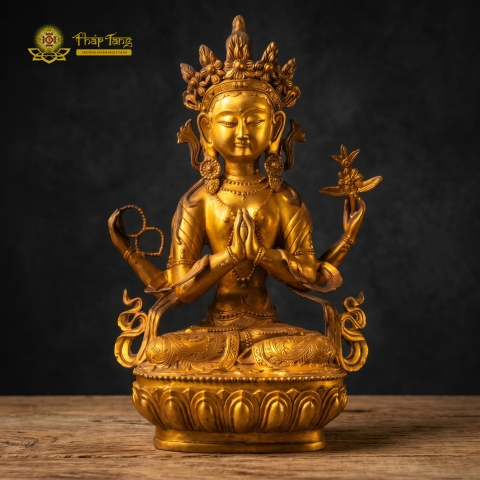 Tượng Quán Thế Âm Bồ Tát Tứ Thủ Đồng Đài Loan 48cm