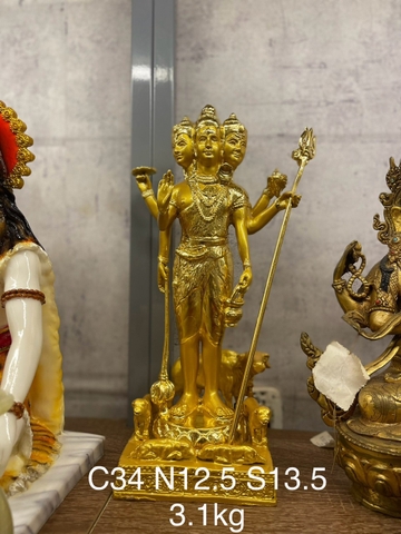 Tượng Đức Shiva - Vishnu - Bhrama trimurti tam diện đồng mạ vàng 40cm