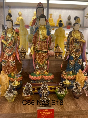 Tượng Tây Phương Tam Thánh bạch ngọc xưa quý (66x23x18)