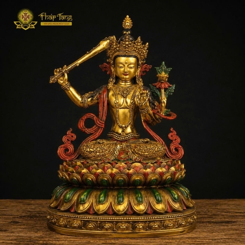 Tượng Đức Văn Thù Sư Lợi đồng Pháp Lam 32cm