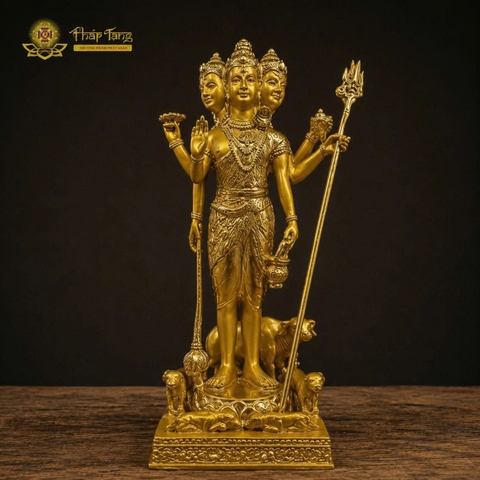 Tượng Đức Shiva - Vishnu - Bhrama trimurti Tam Diện Đồng Mạ Vàng 40cm