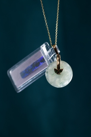 MẶT DÂY CHUYỀN PHỈ THUÝ - ĐỒNG ĐIẾU - 2 KIM CƯƠNG XANH TỰ NHIÊN - VÀNG 14K