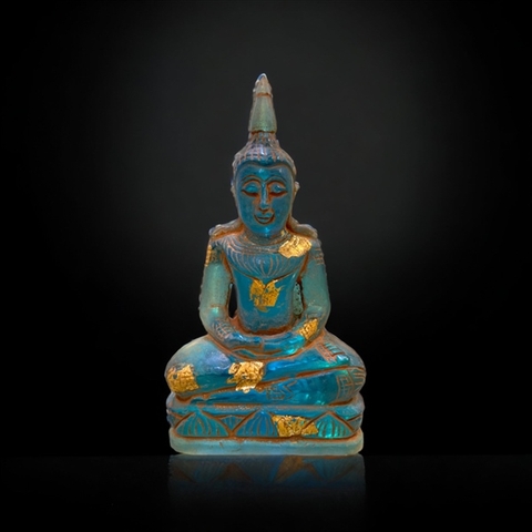 ĐỨC PHẬT BỔN SƯ NGỌC NAGA XANH NGỌC VẼ NHŨ VÀNG 16CM