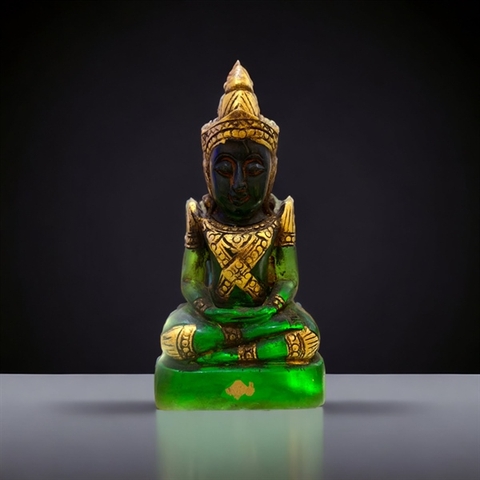 ĐỨC PHẬT BỔN SƯ NGỌC NAGA XANH 18CM VẼ NHŨ VÀNG