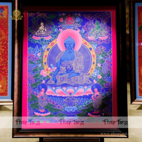 THANGKA NỀN XANH DƯƠNG ĐỨC PHẬT DƯỢC SƯ KT 68X62cm