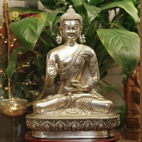 PHẬT BỔN SƯ THÍCH CA ĐỒNG MẠ BẠC 22CM