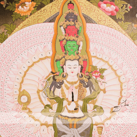 THANGKA BỒ TÁT QUAN ÂM THẬP NHẤT DIỆN KT 50X60cm