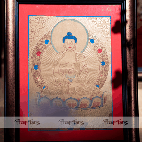 THANGKA BỔN SƯ THÍCH CA VIỀN ĐỎ KT44X55cm