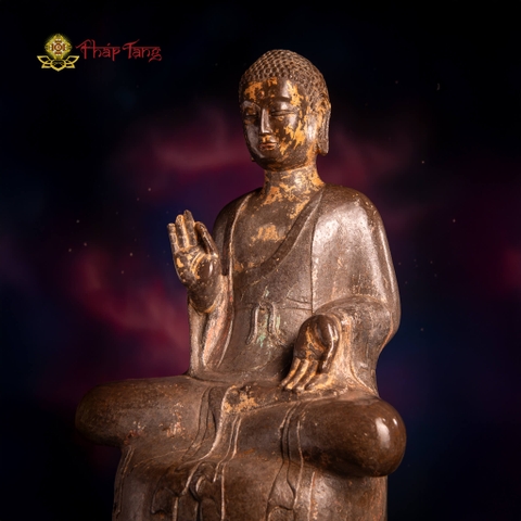 ĐỨC PHẬT BỔN SƯ ĐÁ XANH NGUYÊN KHỐI XƯA ẤN TIẾP DẪN DÁNG NGỒI 70CM