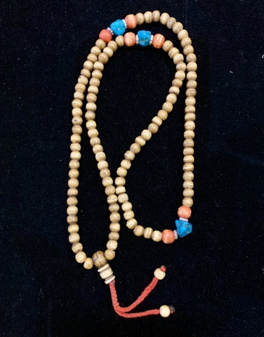 CHUỖI MALA 108 XƯƠNG YAK CỔ MIX SAN HÔ ĐỎ, NGỌC LAM