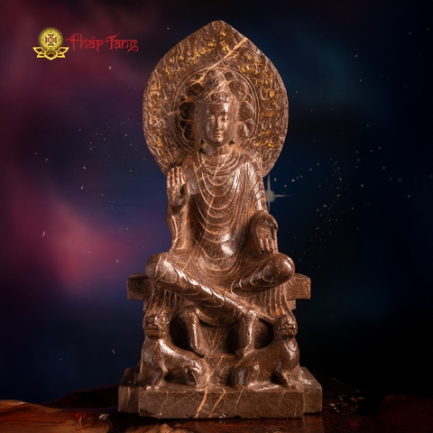 TƯỢNG PHẬT BỔN SƯ THÍCH CA ĐÁ XANH NGUYÊN KHỐI CỔ