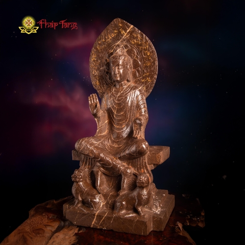 TƯỢNG PHẬT BỔN SƯ THÍCH CA ĐÁ XANH NGUYÊN KHỐI CỔ