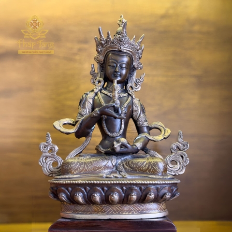 Thánh Tượng Đức Kim Cương Tát Đỏa Đồng Mạ Bạc Nepal 22cm