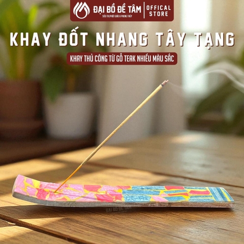 Khay Đốt Nhang Cây Thủ Công Tây Tạng - Gỗ Teak Họa Tiết Hoa Văn