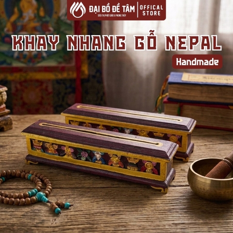 Khay Đựng Nhang Gỗ Nepal Thủ Công 30cm - Khắc Tay Bát Bảo Cát Tường