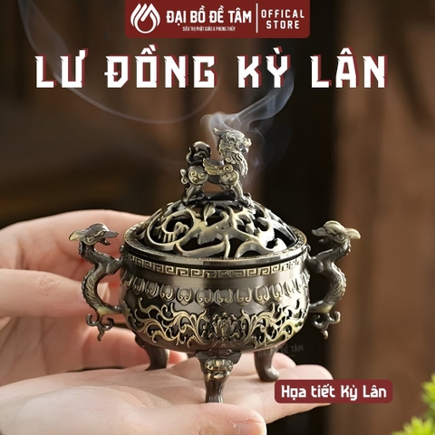 Lư Hương Đồng Cổ Điển Ba Chân Kỳ Lân – Đốt Nhang Vòng Trầm Hương