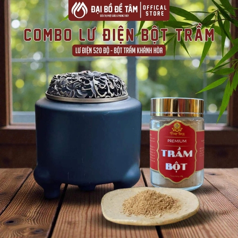 Combo Lư điện xông trầm gốm đen + Hũ bột trầm cao cấp
