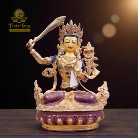 Thánh Tượng Đại Trí Văn Thù Sư Lợi Bồ Tát Đồng Mạ Vàng Nepal 32cm