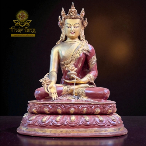 Thánh Tượng Đức Phật Dược Sư Đặc Biệt Đồng Mạ Vàng Nepal 23cm