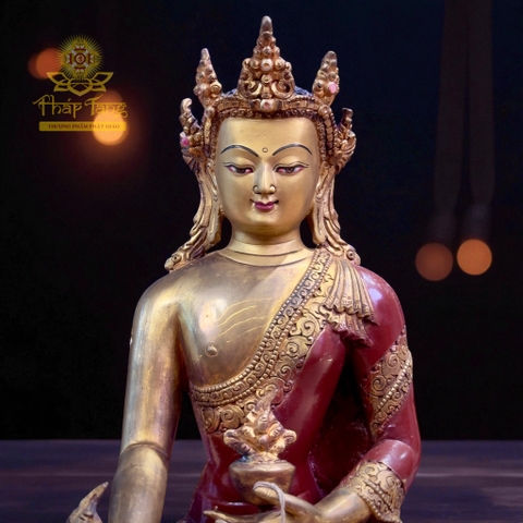 Thánh Tượng Đức Phật Dược Sư Đặc Biệt Đồng Mạ Vàng Nepal 23cm