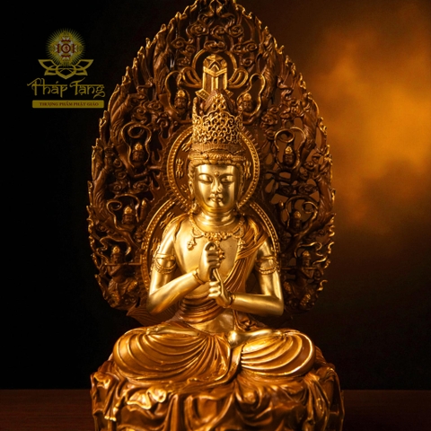 Thánh Tượng Đức Phật Tỳ Lô Giá Na (Đại Nhật Như Lai) Đồng Mạ Vàng 40CM - Đài Loan