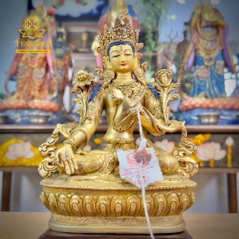 Thánh Tượng Đức Tara Trắng Đồng Vàng 24K 22cm Nepal